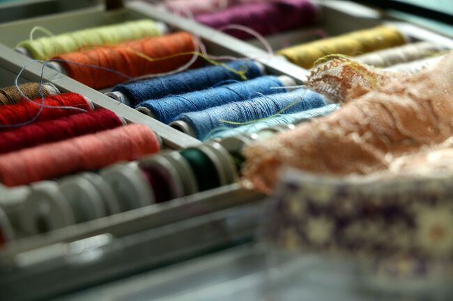 rows of fabric strings