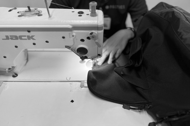 Bag being stitched together