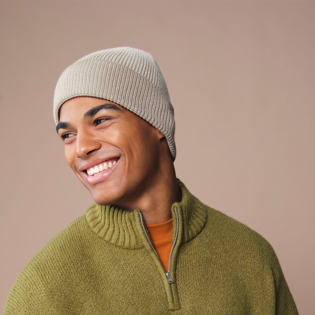 A Man wearing a Dip Dye Beanie