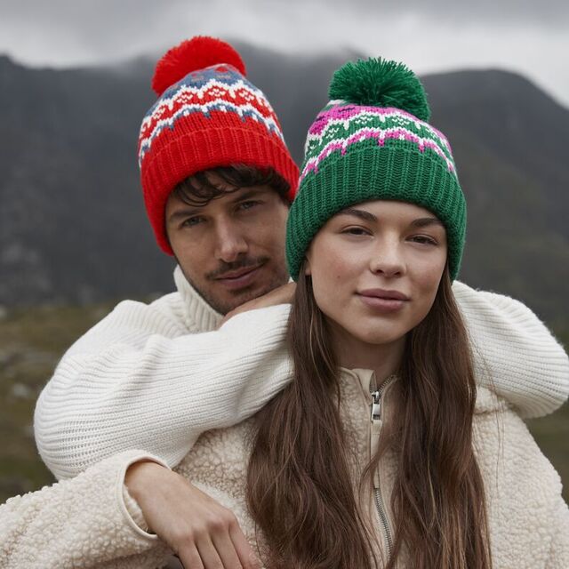 Beechfield Retro Ski Beanie being worn by a man and woman